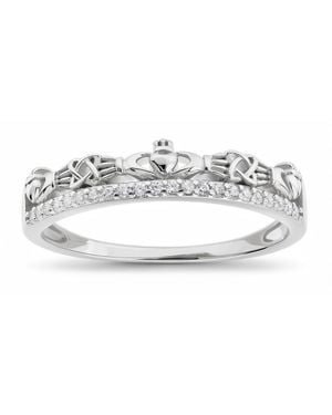 Kylie Harper Diamond Cz Claddagh Band Ring - Metallic