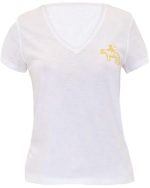 Tiger and the Monkey Signature Cotton Slub V Neck Tee Shirt Logo - White