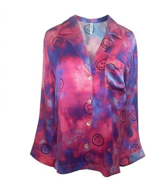 Roy G. Ultraviolet Smiley Tie Dye Silk Pajama Top - Purple