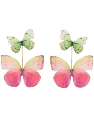 Oana Savu Rose Mint Sage Silk Butterfly Earrings Nature Inspired Dangle Ear Wires - Green
