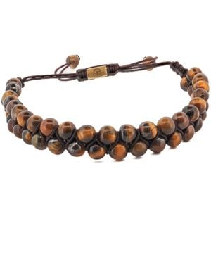 Ebru Jewelry Tiger's Eye Stone Two Row Beaded Woven Bracelet - Brown