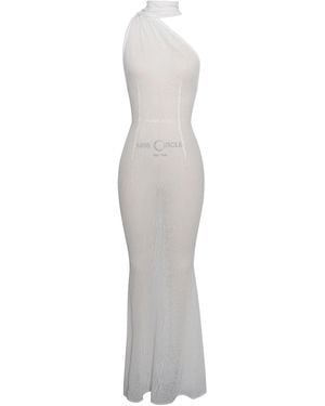 Miss Circle New York Olena Burnout Velvet Animal Print Mesh Halter Neck Maxi Dress - White