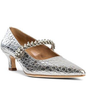 Allegra James Antonella Evening Night Out Embossed Leather Kitten Heel Pump - White