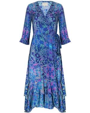 Sophia Alexia Retro Leopard Midi Wrap Dress - Blue