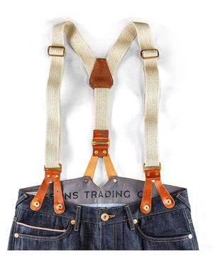 &SONS Trading Co Cream Cotton Leather Braces Uk - Blue