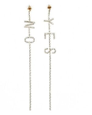 Addicted Neutrals Yes & No Earrings Plated With Rhinestones - White