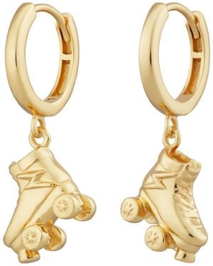 Lily Charmed Plated Roller Skate Charm Hoop Earrings - Metallic