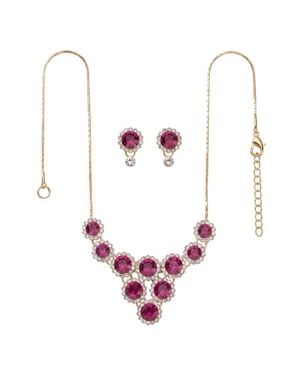 Modenaire Elegant Tone Necklace And Dangle Earrings Set - Pink