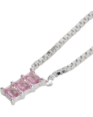 NASI SILVER Baguette Nahar Necklace- Crystal Spinel - Pink