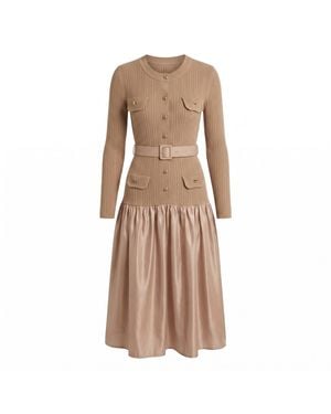 Modenaire Textured Knit Midi Dress Refined Silhouette - Pink