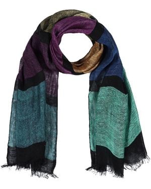 Heritagemoda Midnight Jewel Linen Scarf – Handwoven Multicolour Stripe Scarf - Blue