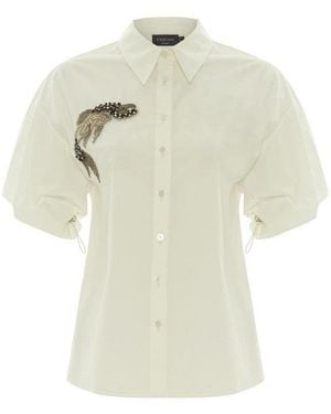 Exquise Fish Print Embellished Shirt - White