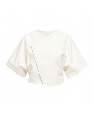 Elamins Angle Button Balloon Top - White