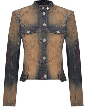 Pcfg Pure Cotton Faded Motorcycle Denim Jacket - Blue