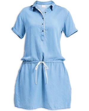 REISTOR Drawstring Denim Shirt Dress With Front Buttons - Blue