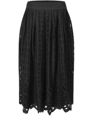 Smart and Joy Embroidered Cotton Midi Skirt - Black
