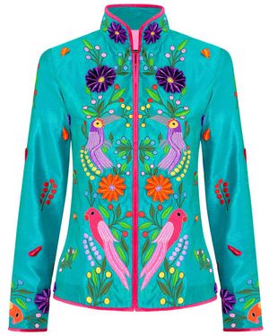 Beatrice von Tresckow Jade Moroccan Birds Short Nehru Jacket - Blue