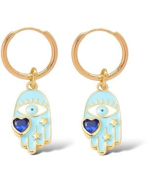 VALERIE CHIC Evil Eye Saphire Heart Hoop Earrings 18K - Blue