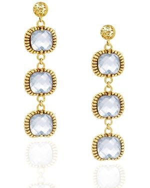 Unaloe Dangle Earrings Plated – Timeless Elegance With Three Crystal Draft - Metallic