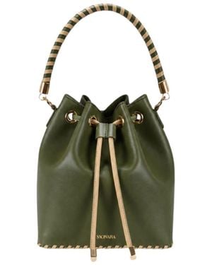 Saonara Brand Bucket Bag Army Cream Leather - Green
