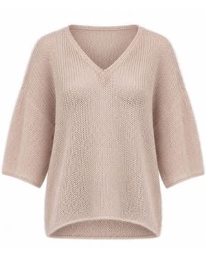 Luella Fashion Neutrals Troon Mohair Blend V-Neck Jumper Camel - Natural