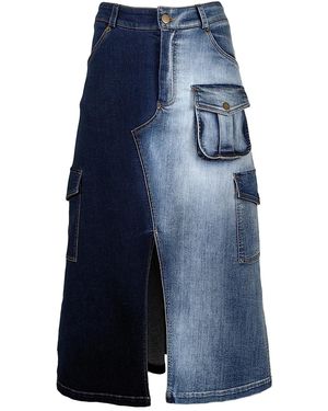 Lalipop Design A Line Cargo Pocket Midi Denim Skirt - Blue