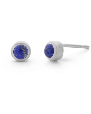 Nellou Jewellery Lapis Lazuli Mini Gem Dot September Birthstone Earrings Lapis Sterling - Blue