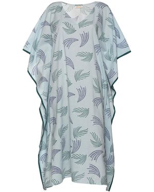 Heritagemoda Aqua Haze Block Printed Kaftan Dress - Blue