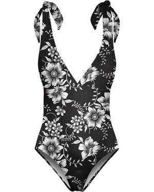 Aloha From Deer Dark Flowers One Piece Swimsuit - Black