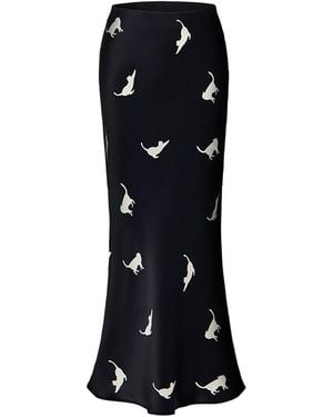 NOT JUST PAJAMA Cats Edition Long Silk Pencil Skirt - Black