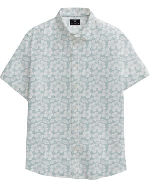Vustra Cotton Hibiscus Print Button-Down Shirt - Blue