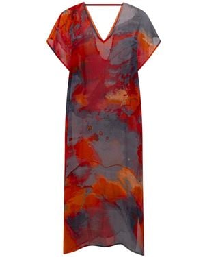 Belyed Handcraft Coralia – Chiffon Double V-Neck Cover-Up By Belyed - Red
