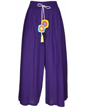Lalipop Design Cropped Wide-Leg Voile Trousers With Crochet Belt - Purple