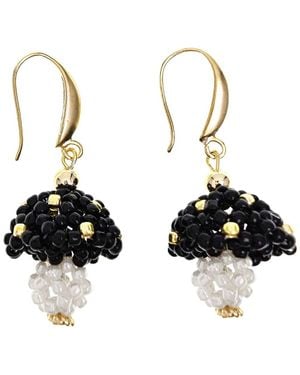 Farra Beaded Mushroom Playful Earrings - Black