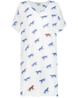 DHARA SHETH DUBAI Leopard Luxe Sheer Short Kaftan Dress - Blue