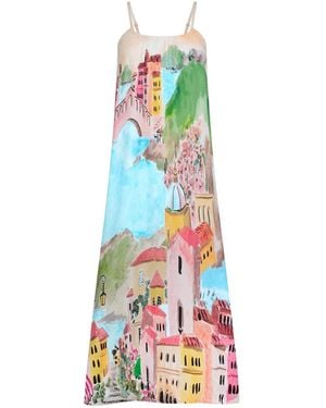 DHARA SHETH DUBAI La Riviera Printed Spaghetti Strap Maxi Dress - White