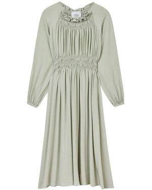 Dāl the Label Signature Silk Shirred Midi Dress Sage - Gray