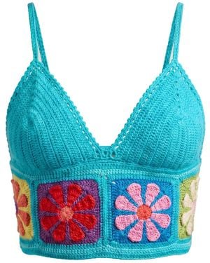 Ana Chic Aqua Flower Square Handmade Crochet Bralette Top - Blue