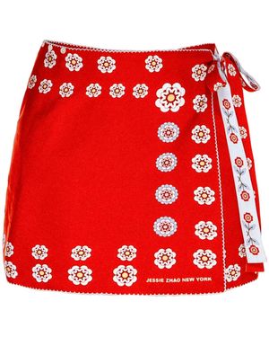 Jessie Zhao New York Swim Cover Up Skirt- Garden - Red