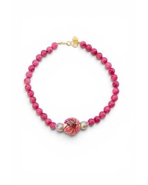 Sunset Magic Studio Handpaint Detailed Gemstone Necklace-Lilly - Pink