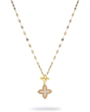 Ebru Jewelry Golden Clover Diamond Chain Necklace - Metallic