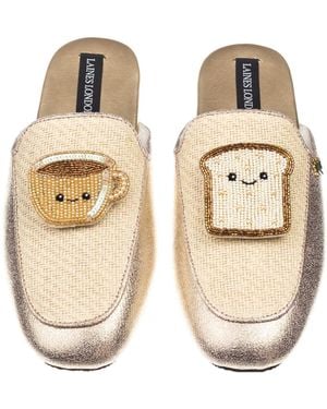 Laines London Neutrals Classic Mules With Laines Lovables Tea & Toast Broooches - Metallic
