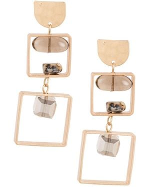 Saachi Bead And Stone Square Dangle Wood Earrings - White