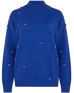 Sour Figs Gemstone-Embellished High-Neck Jumper - Blue