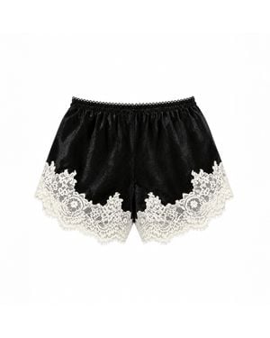Another Girl Lace Trim Satin Shorts - Black