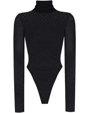 No'design Sheer Turtleneck Bodysuit - Black