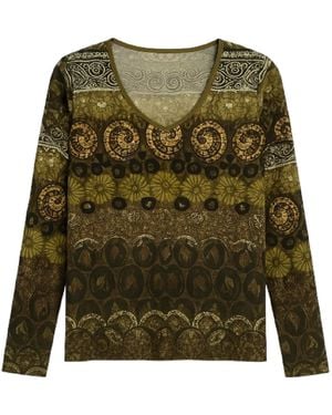 Conquista Bohemian Print Long Sleeve Top - Green