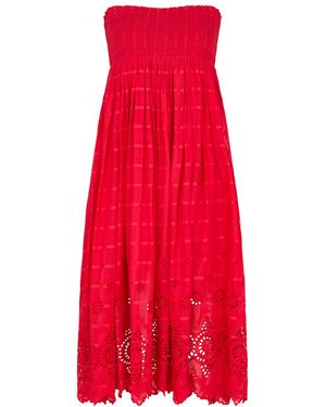 Raffya Mirella Smocked Waist Embroidered Midi Skirt