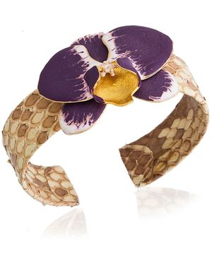 Milou Jewelry Purple Orchid Flower Adjustable Leather Cuff Bracelet - Metallic