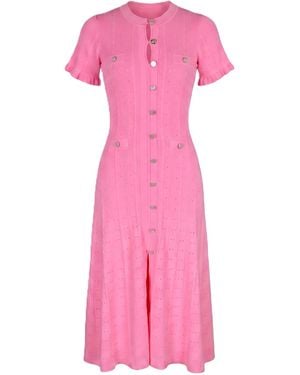 Modenaire Textured Knit Dress Structured Button Front - Pink